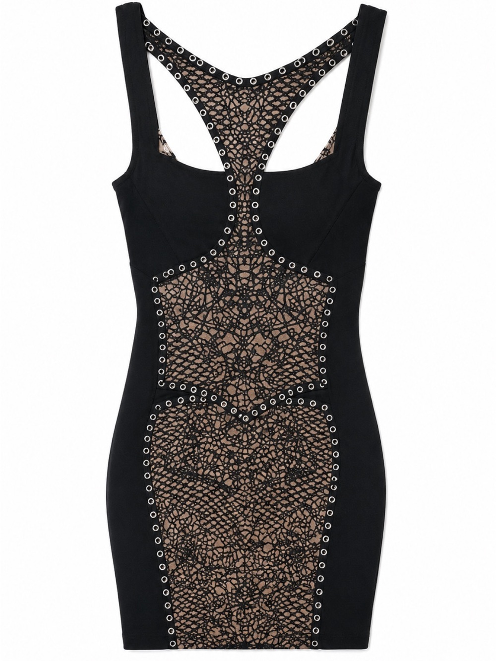 Herve Leger Black and Nude Sheer-Panel Bandage Mini Dress